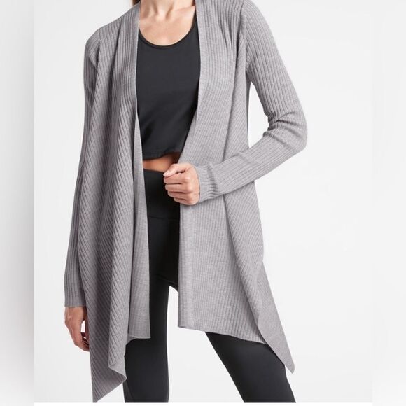 Athleta solstice gray merino wool wrap cardigan - Picture 2 of 6